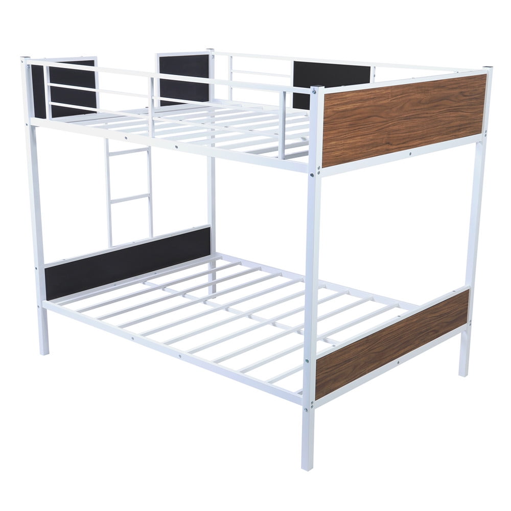 Full Over Full Bunk Bed Steel Frame Bunk Bed with Guard Rail Wood Bunk