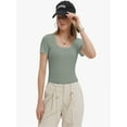 thumbnail image 2 of 3-pack Black&Sage green&White Women's Summer Scoop Neck Short Sleeve T-Shirts Ribbed Knit Slim Fitted Casual Basic Top, 2 of 6