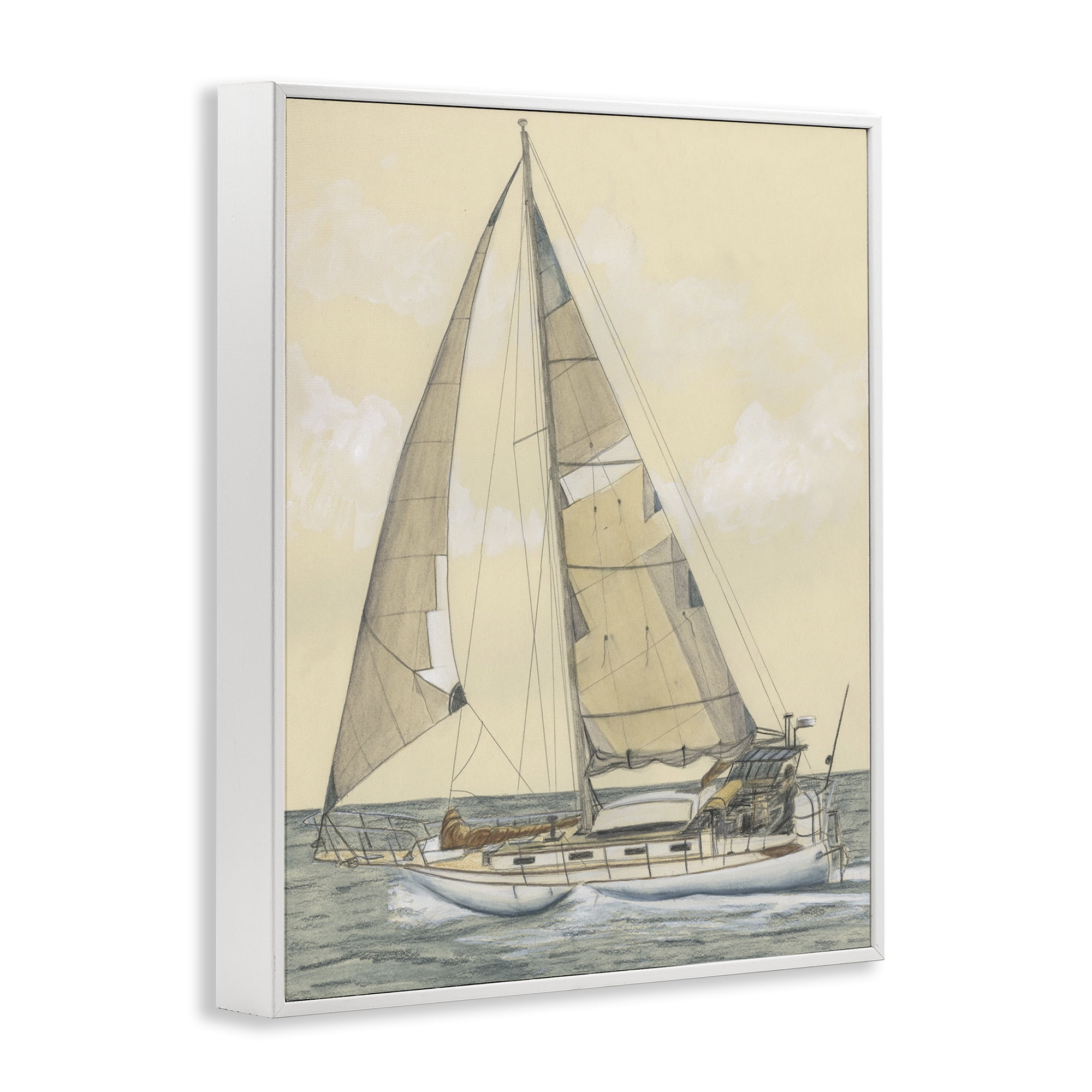 Stupell Industries Detailed Sailboat View Transportation Painting White Framed Art Print Wall Art, 24 x 30