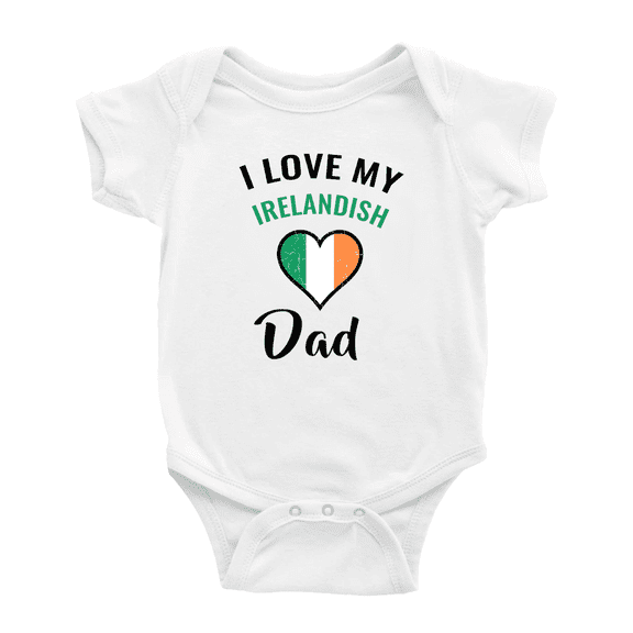 I Love My Irelandish Dad Heart Flag Cute Baby Rompers Baby Bodysuit (White, 0-3 Months)