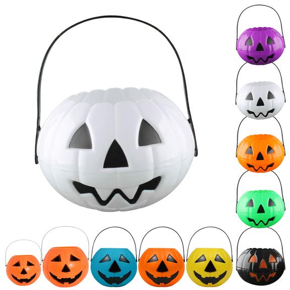 Hvmvliv Plastic Pumpkin Buckets Halloween Pumpkin Basket 1Pc Pumpkin Bucket for Kids Halloween Candy Bucket Party Decorations White