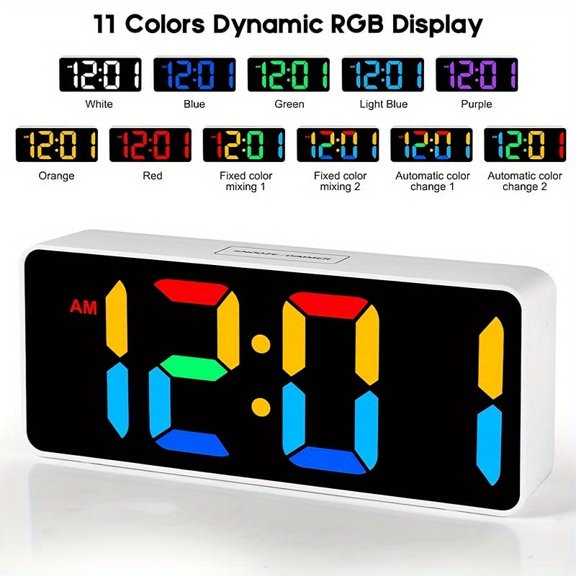 2025 Multi-functional Digital Alarm Clock,Digital Clock with 11 Color Night Light, Desk Clock with Large Numbers, Dimmer, Adjustable Alarm Volume, USB Port, Snooze, for Heavy Sleepers Teens Kids