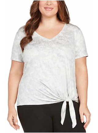 Matty M Women's Stripe Print Tee V-Neck Side Tie T-shirt Top