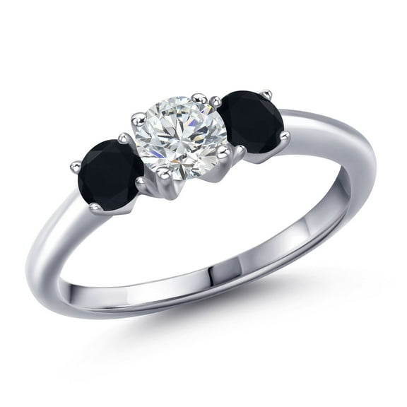 Gem Stone King 925 Sterling Silver Lab Grown Diamond and Black Onyx Engagement Ring for Women | 0.94 Cttw | Round 5MM | Gemstone April Birthstone | Size 5