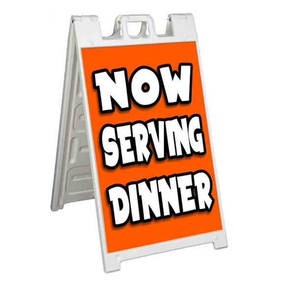 Now Serving Dinner (24" X 36") Standard A-Frame Signicade, Includes Decal Applied To Stand