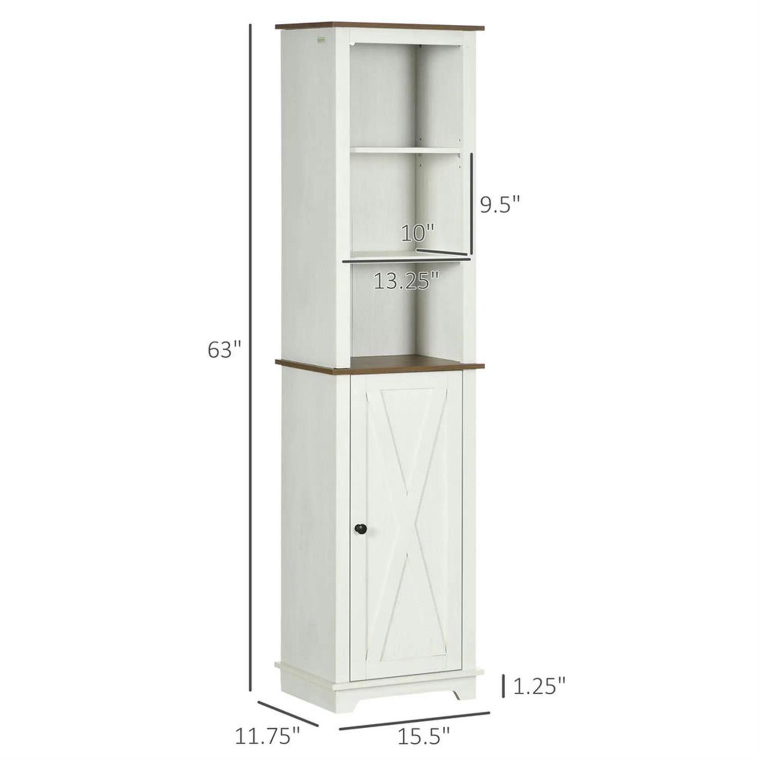 Demi Bonn 63" Tall Bathroom Storage Cabinet, Freestanding Cabinet with Door and Open Shelves for Living Room, Kitchen, Dining Room, Office, White