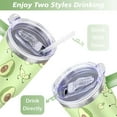 thumbnail image 5 of 40oz Kawaii Green Avocado Design Stainless Steel Flip Straw Tumbler Spill Proof Travel Cup Double Wall Vacuum Insulated Coffee Mug with Top Handle, 5 of 6