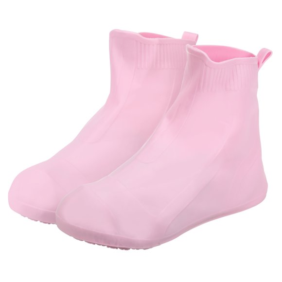 Unique Bargains 24x15.5cm Silicone Reusable Foldable Overshoes Rain Galoshes Waterproof Shoe Cover, Pink