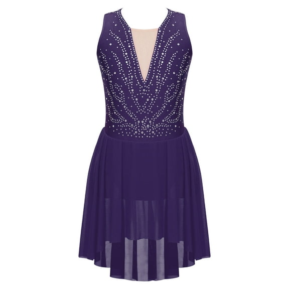 CHICTRY Kids Girls Lyrical Ballet Dance Dress Ice Skating Leotard Rhinestone Modern Contemporary Dancewear Purple 14