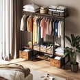 thumbnail image 3 of Simple Hogar Perchero Para ropa, Closet Armables Para Ropas, Closet de Madera, Montado en la Pared Rack Para Ropas, Organizador de Ropa Viene con dos Cajones de Tela,32 * 156 * 160CM (Color Retro), 3 of 7