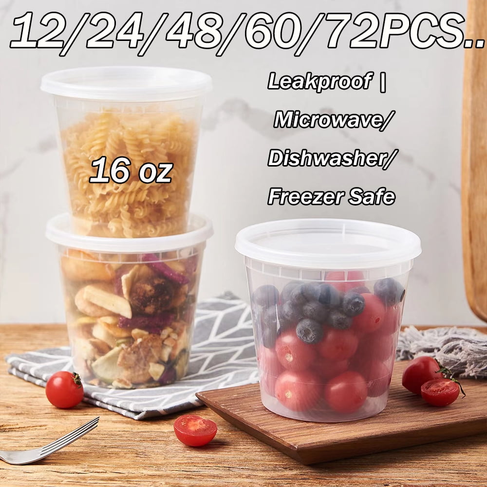 Deli Food Containers with Lids 16 Oz Pint Size Airtight Food Storage