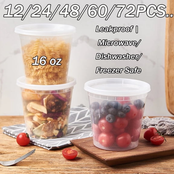 Deli Food Containers with Lids - 16 Oz Pint Size Airtight Food Storage Takeout Meal Prep Containers with Lids, BPA-Free, Dishwasher, Microwave Safe