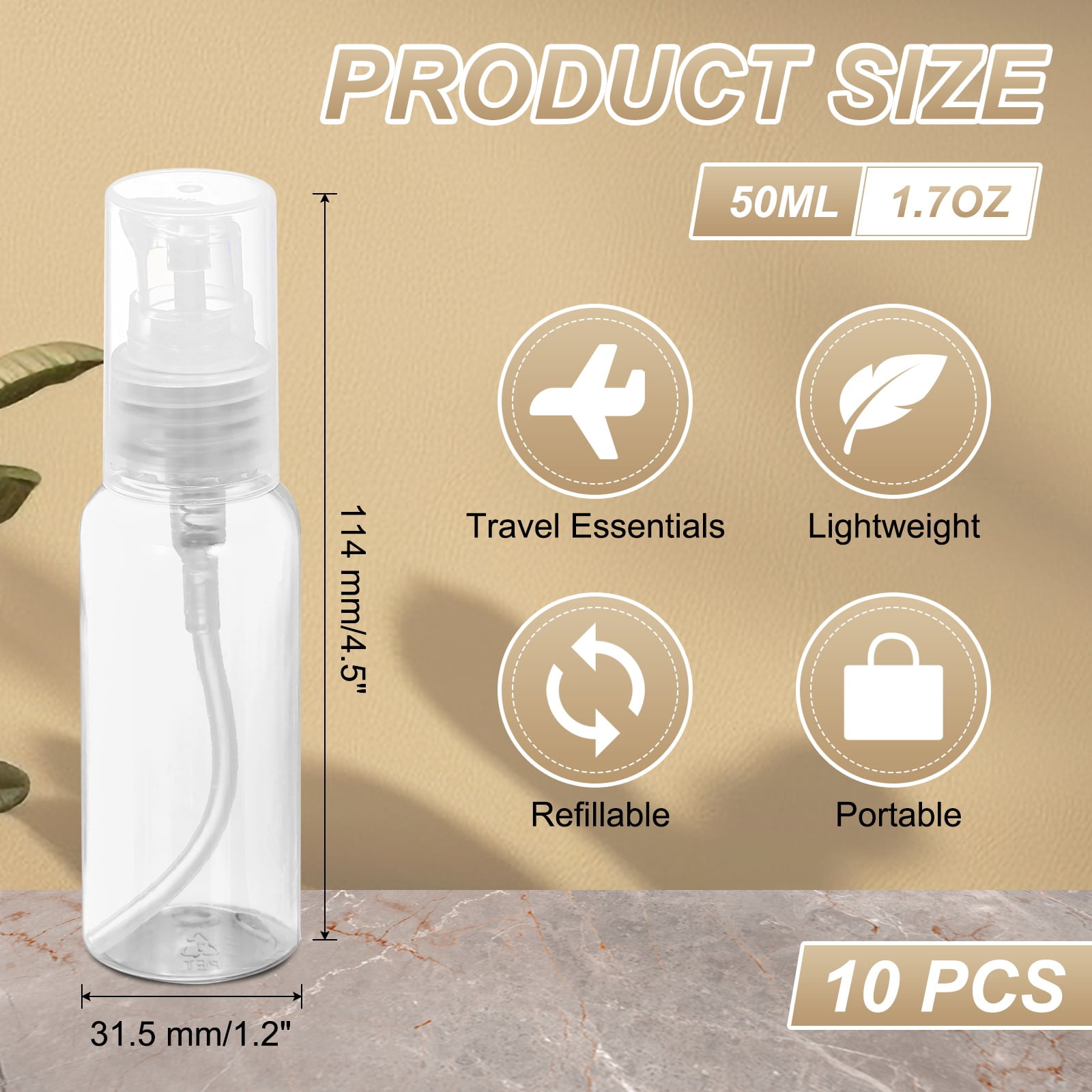 Uxcell 10Pcs Travel Pump Bottle, Empty Pump Bottle Dispenser, 1.7oz Clear Clear