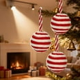 thumbnail image 6 of BiFandian 6 Pack Plush Christmas Tree Ball Ornament, Red & White Striped Hanging Christmas Balls Decoration, Shatterproof Festive Holiday Decor Indoor, 3.1 inch, 6 of 6