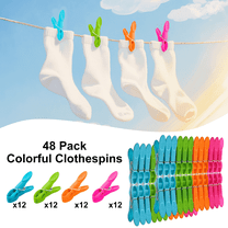 Tinynson 48Pcs Clothes Pegs, Colorful PP Clothes Pins, UV Resistance, Durable, Windproof, Stainless Steel Springs Laundry Clips for Clothesline, Laundries, Snack Packing Bag, No-mark Design