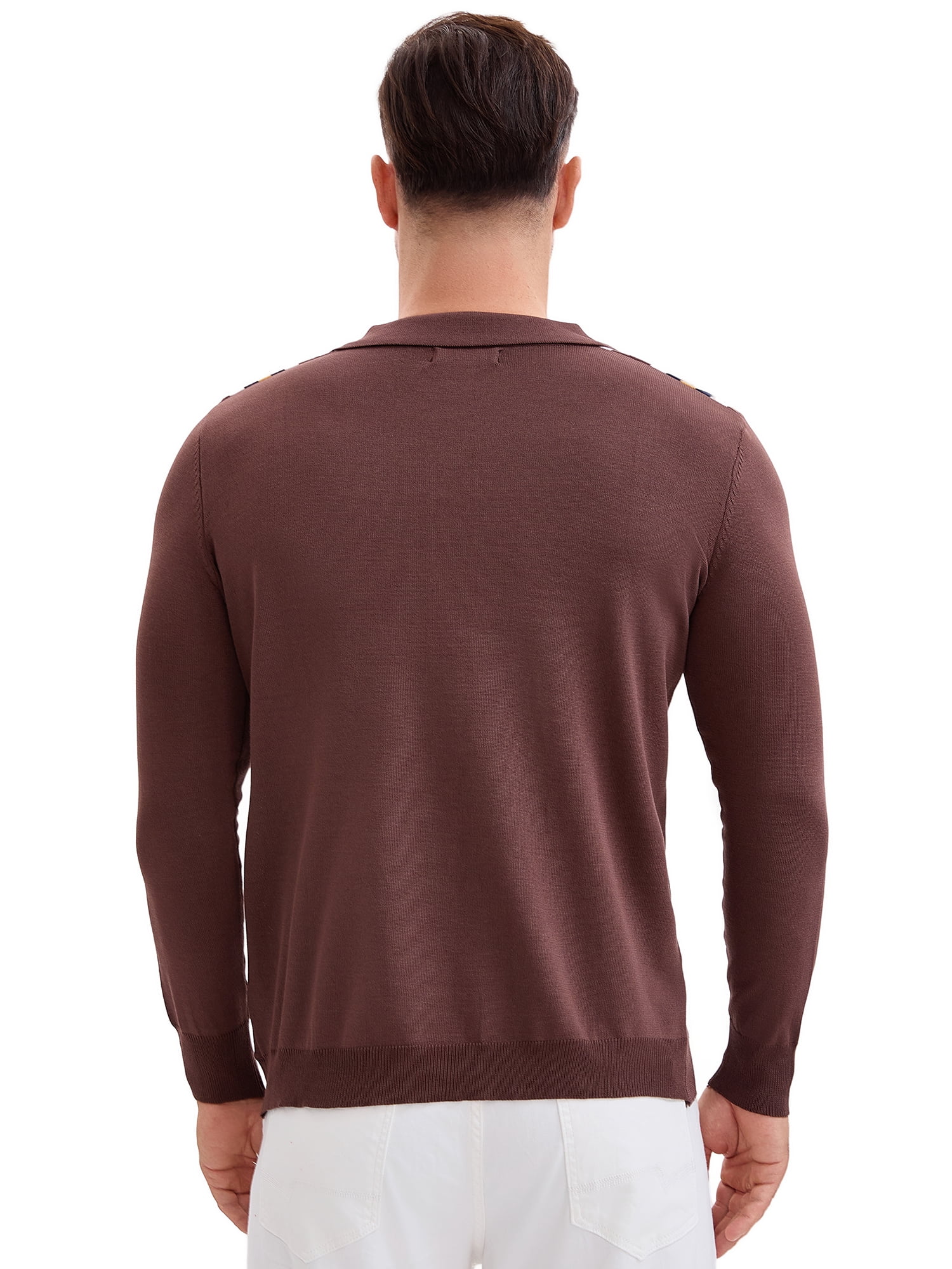 DARING DIVA Men's Long Sleeves Button Down Printing Knitted Polo Shirts 2XL Brown
