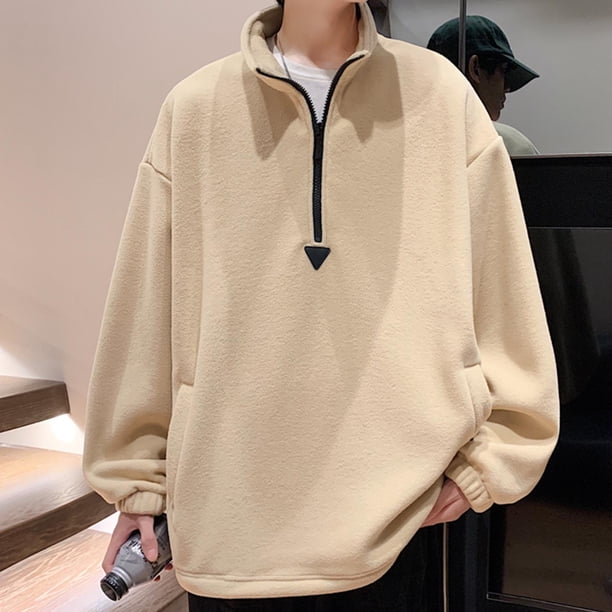 Blusa y camisas de cuello alto de manga larga para hombre, moda masculina, con media cremallera, color liso, manga larga, bolsillos, chaqueta de cuello alto, blusa para hombre