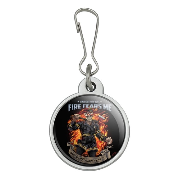 American Fire Department Firefighter Skeleton Fears Me Jacket Handbag Purse Luggage Backpack Zipper Pull Charm