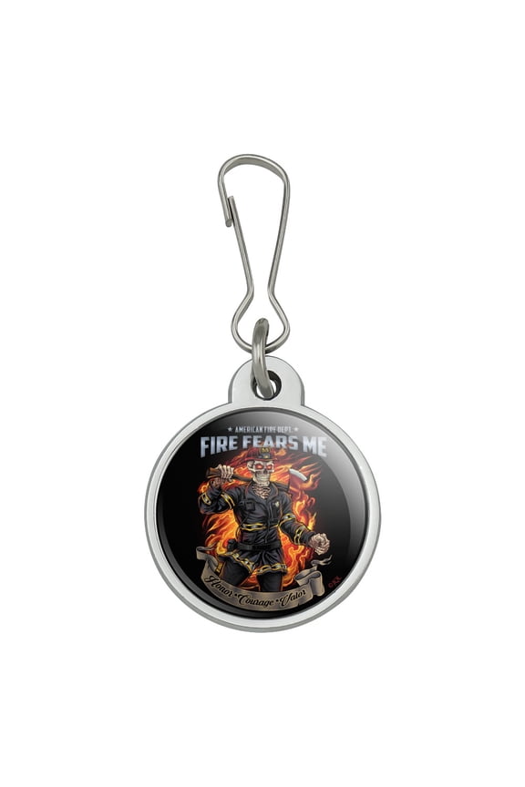 American Fire Department Firefighter Skeleton Fears Me Jacket Handbag Purse Luggage Backpack Zipper Pull Charm
