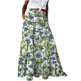 thumbnail image 2 of Jsaierl Women's Daisy Floral Print Tiered Maxi Skirt, Drawstring Waist Flowy Skirt with Pockets, Casual Bohemian Skirt for Summer Vacation, 2 of 7