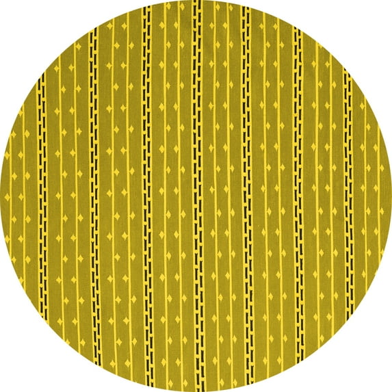 Ahgly Company Machine Washable Indoor Round Abstract Yellow Contemporary Area Rugs, 7' Round