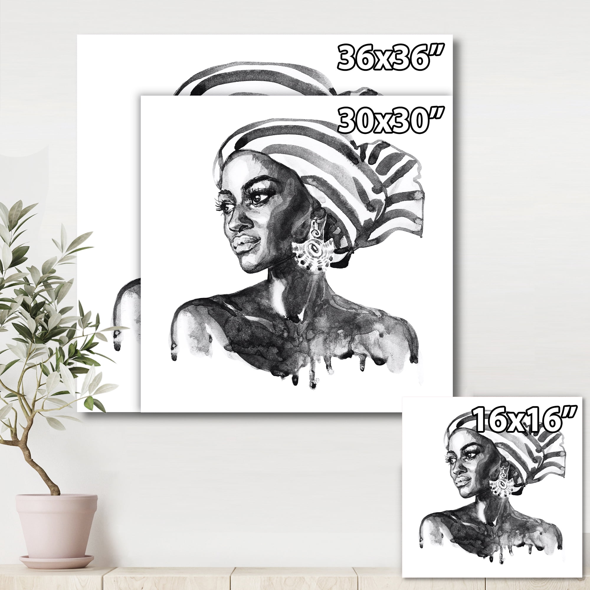 Designart ' Portrait of Afro American Woman XII ' Modern Canvas Wall Art Print