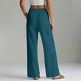 thumbnail image 6 of Elastic Waistlowy Casual Pants for Women Linen Wide Leg Trousers with Pockets Pants for Beach or Travel Turquoise L, 6 of 6