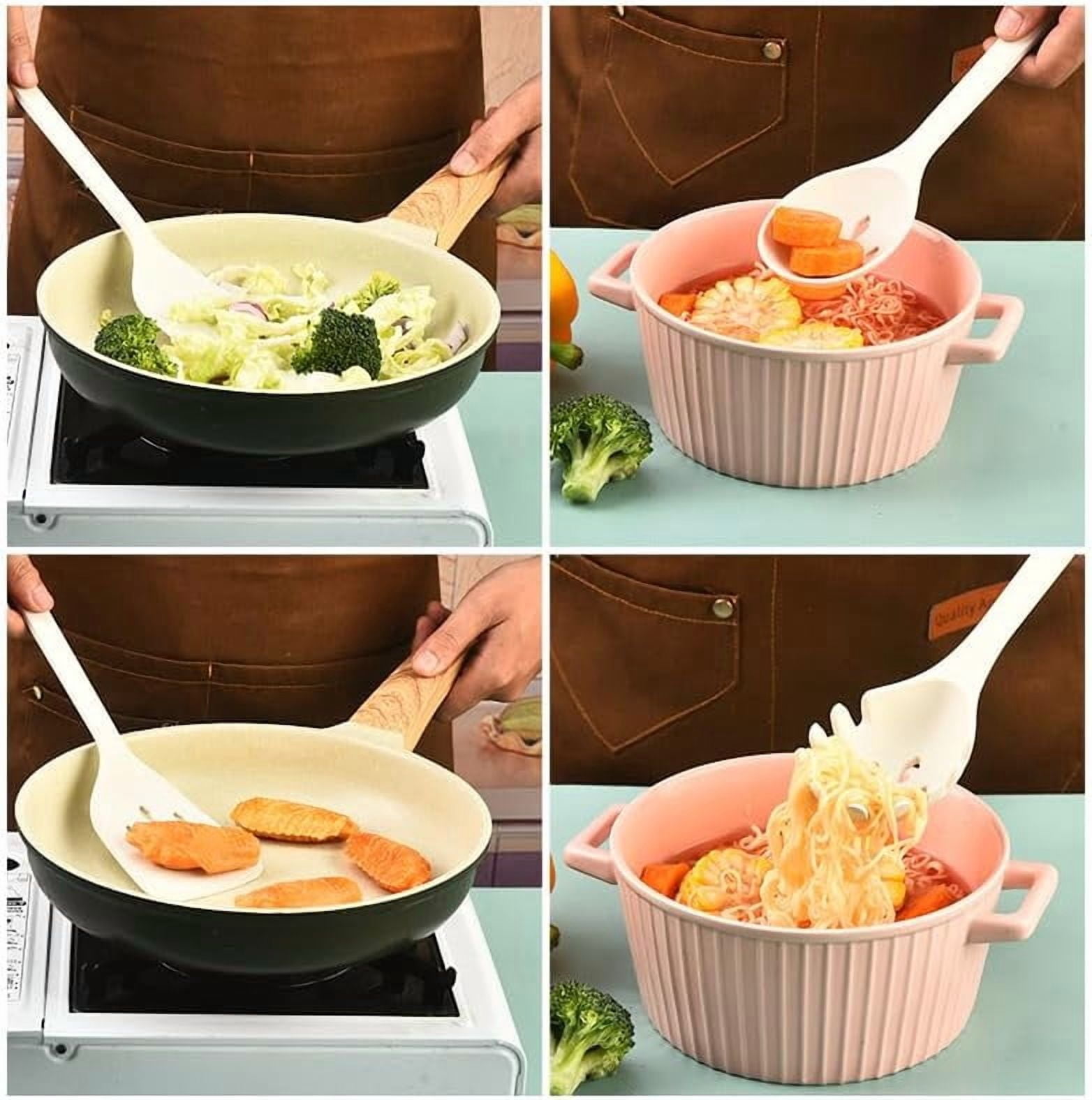 KSEDANLO 7" Long Silicone Cooking Utensils Set, One-Piece Style Spatula Spoons for Nonstick Cookware, Milk White