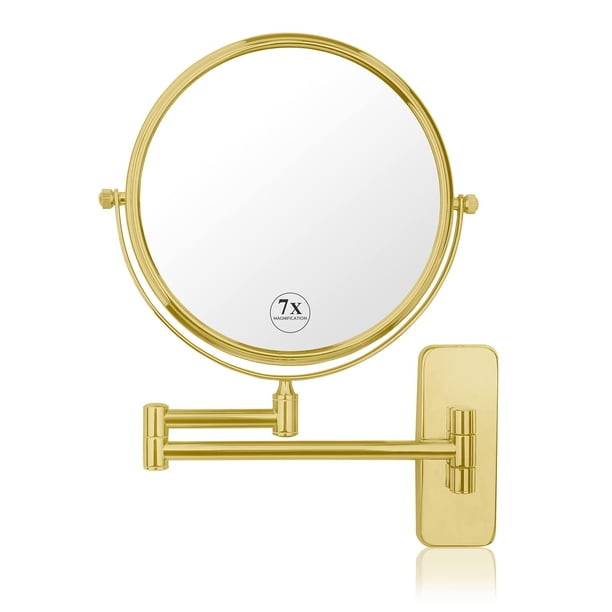Espejo de maquillaje Nicesail Gold montado en la pared con aumento 7X