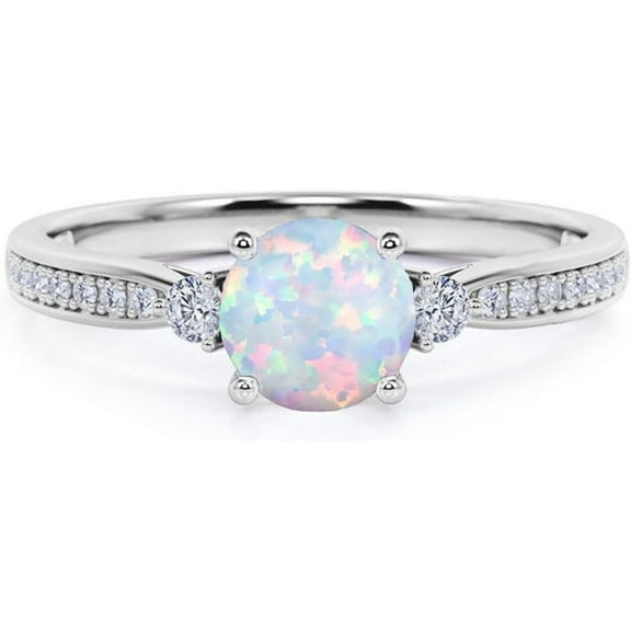 beryl_creation 2.20 Ct Round Cut Fire Opal Wedding Engagement Ring 925 Sterling Silver 14K White Gold Plated For Women's -5
