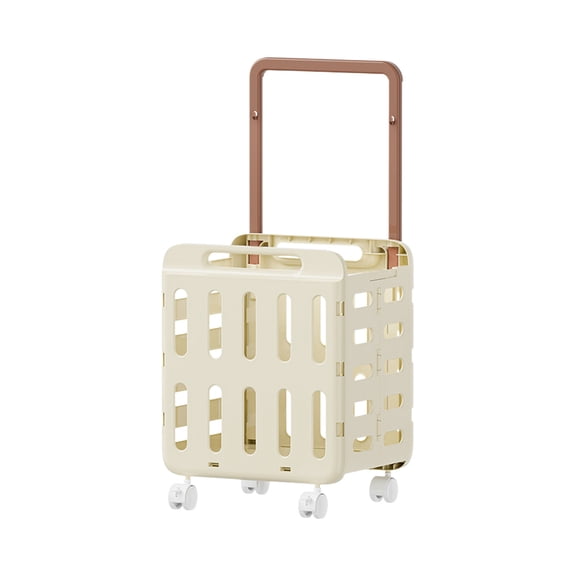 WEGFTDUOP Portable Foldable Laundry Basket with Wheels & Handle, 1Pc Beige Plastic Organizer(37x30x48cm) , Multi-Use Storage Bin for Dirty Clothes, Toys & Household Items