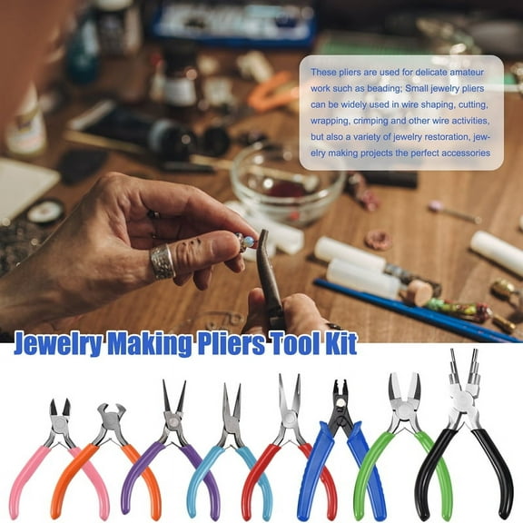 8 Pieces Jewelry Making Pliers Tool Kit, Needle Nose Pliers, Round Nylon Jaw for DIY