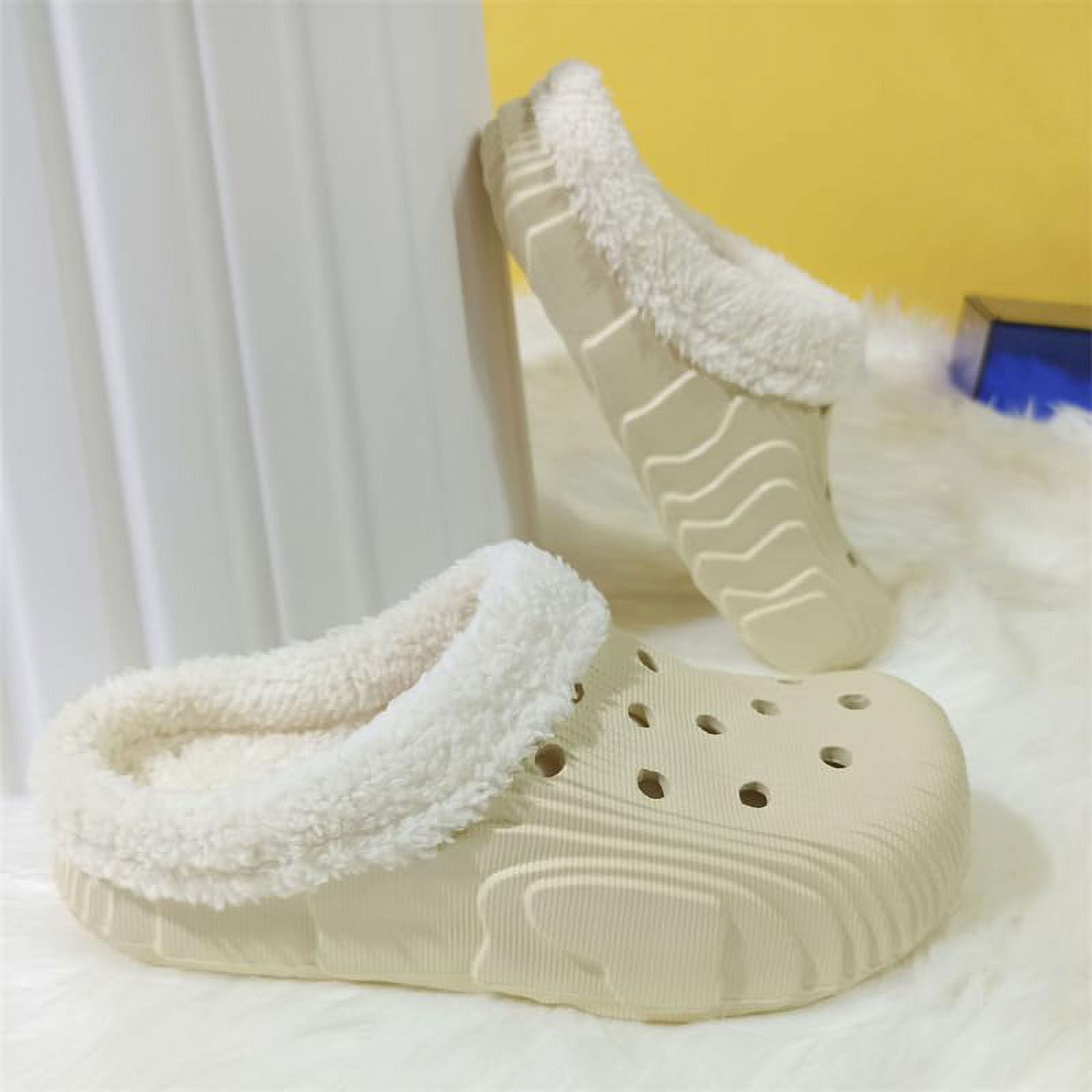 Women's Fluffy Platform Clogs - Heat-Lined Winter Slippers Non-Slip Indoor Shoes