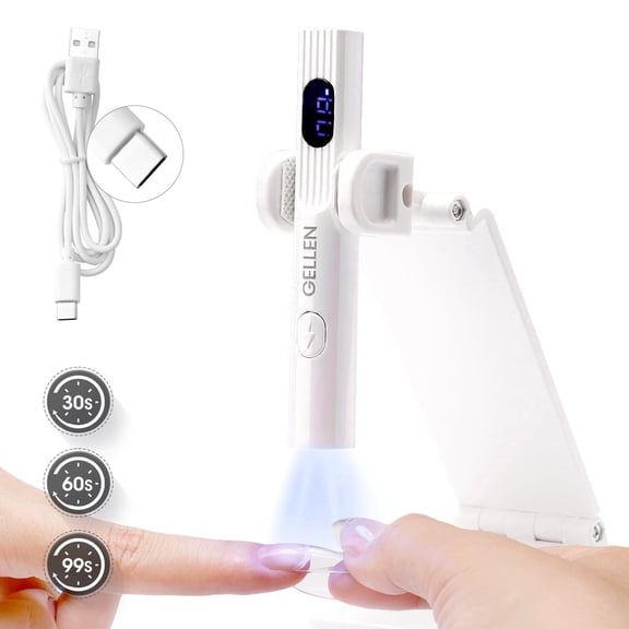 Gellen Portable Mini UV Light for Gel Nails, Handheld UV Nail Lamp with Base, 3 Timer Settings & LCD Display, Fingernails Curing Nail UV Light