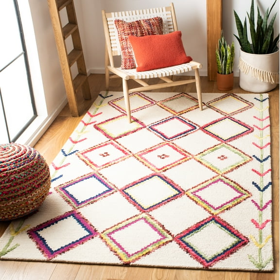 SAFAVIEH Bellagio Delicia Geometric Wool Area Rug, Ivory/Multi, 5' x 8'