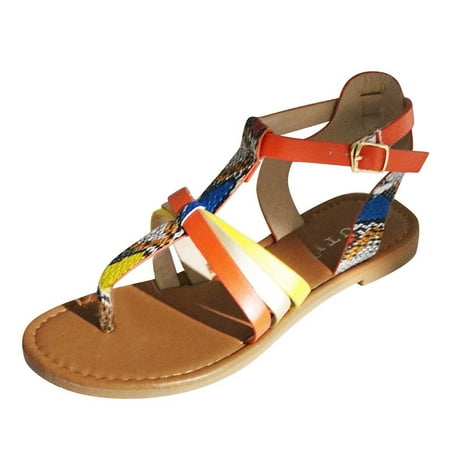 

LIANGP Women s Sandals Serpentine Buckle Strap Shoes Flat Beach Open Toe Breathable Sandals Women s Shoes Orange Size 9.5