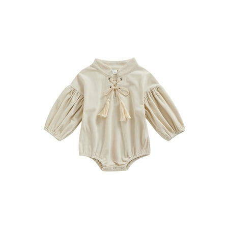 

Gwiyeopda Infant Kid Baby Girls Casual Romper Long Sleeve Round Neck Drawstring Short Jumpsuit