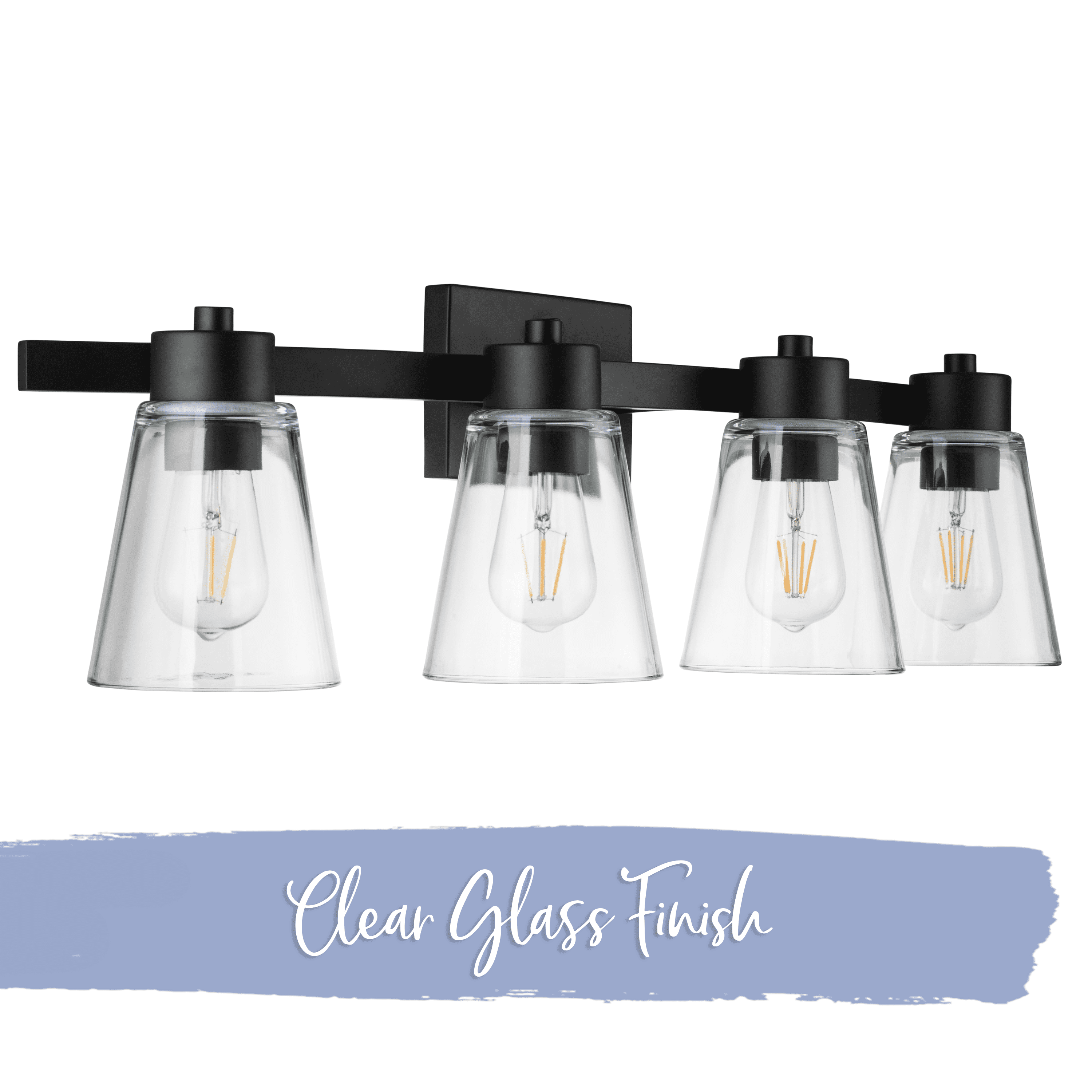 Prominence Home Fairendale 4-Light Matte Black Bathroom Vanity Light with Clear Glass Shade