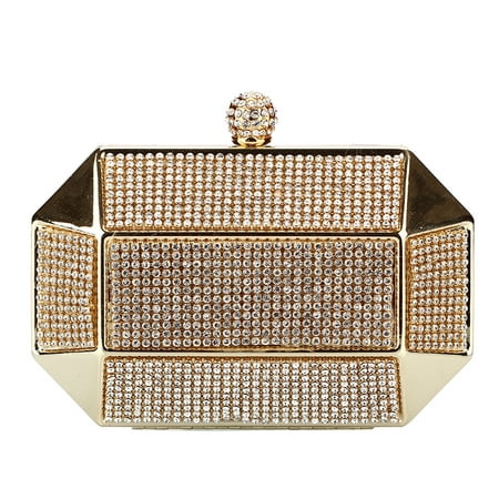 Stud Clutch - Chicastic Gold Rhinestone Stud Octagon Hard Box Clutch Wedding Bridal Bridesmaid Cocktail Evening Bag