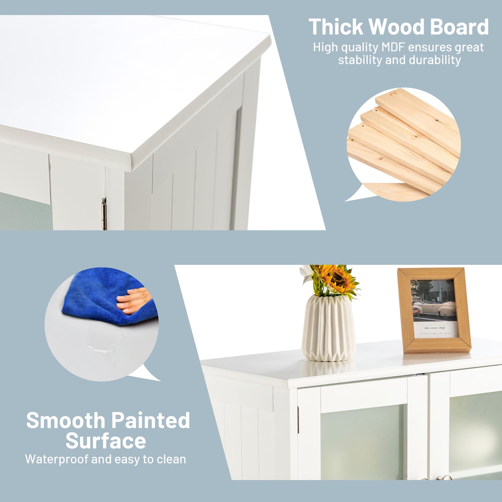 Costway Bathroom Floor Storage Cabinet Kitchen Cupboard w/Doors&Adjustable Shelf White