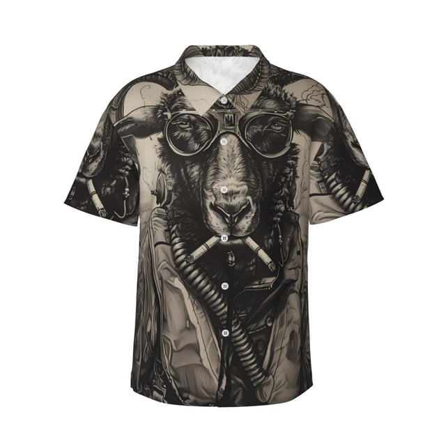 Balery Vintage Ram Pilot Camisas hawaianas de manga corta para hombre, camisas playeras de corte holgado, camisas de vacaciones con botones,XX-Large