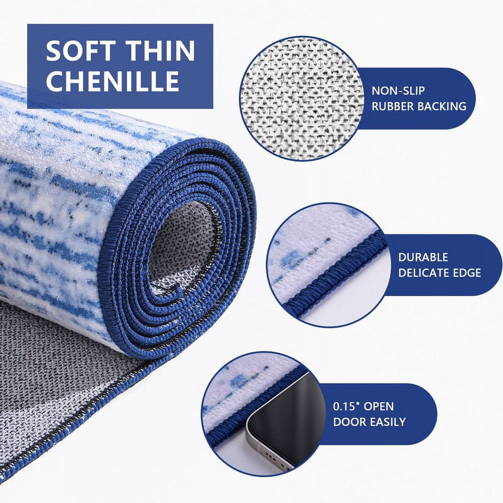 Junovo Washable Upgrade Area Rug Super Soft Rugs with Non-Slip Backing, for Living Room/Bedroom,6'x9',Blue