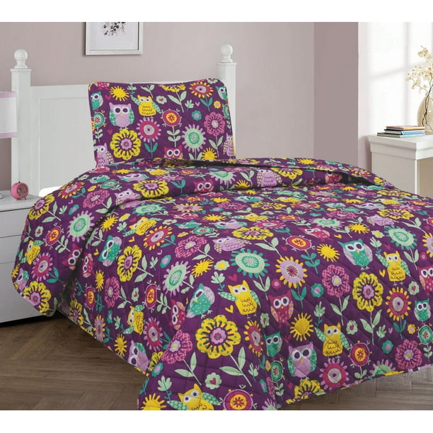 Owl Purple Twin Size 3 Piece Kids, Owl Bed Sheets Queen
