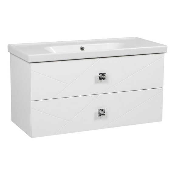 Modern Wall-Mounted Bathroom Vanity with Washbasin | Picasso White Matte Collection | Non-Toxic Fire-Resistant MDF-40"-Omega Collection 40"