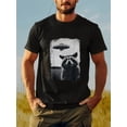 thumbnail image 2 of Men's Cotton Short Sleeve T-Shirt with Raccoon & UFO Graphic Print, Breathable Round Neck Casual Top for Outdoor Hiking, Gym & Summer Wear - Machine Washable Novelty Tee, Hiking Gear, Outdoor Apparel, 2 of 7