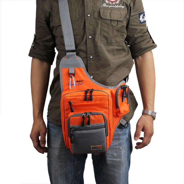 Ilure Fishing Bag Multi-Purpose Waterproof Canvas Fishing Reel Lure Tackle Bag Fishing Backpacks, Size: 12.6 x 15.4 x 4.7, Orange