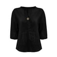 thumbnail image 5 of Black Tshirts for Women Linen Shirts for Women Summer Cotton Linen V Neck 3/4 Sleeve Tops Loose Vacation Beach Solid Blouses Tunic Tops Going Out Tops for Women, 5 of 5