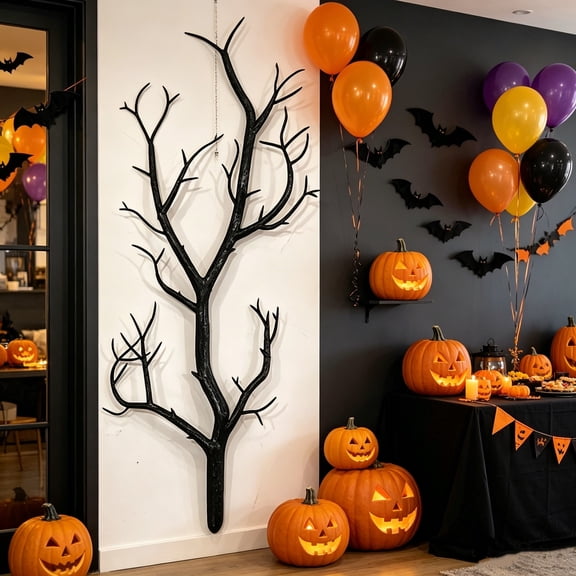 Halloween Black Twig Branch Picks Decorative Floral Sticks Pumpkin Bat Bug Accent Vase Filler Centerpiece Indoor Outdoor Party Home Yard Table Decoration Branch Insert Decor