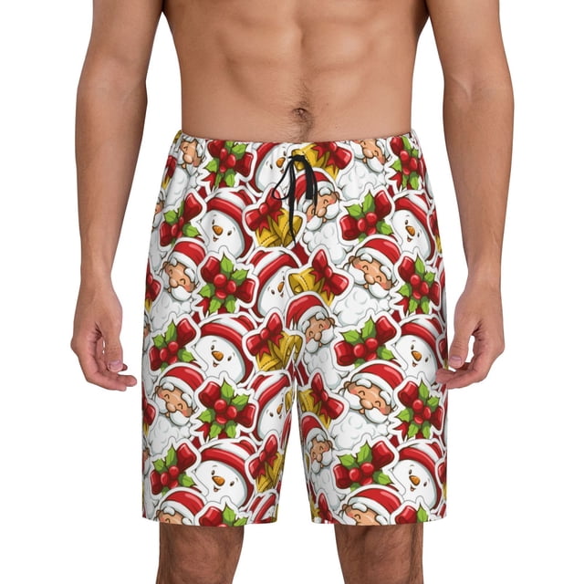 Fotbe Santa Claus bells Snowman Pantalones Cortos de Pijama para Hombre, Ropa de Dormir, Pantalones de Pijama Cortos para Hombre-XX-Large