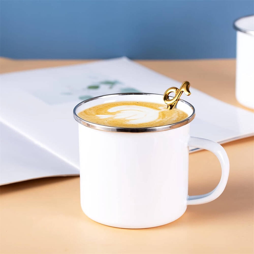 10Pcs Sublimation Blank White Enamel Mug 11 OZ Rim Camping Travel Coffee Cup Silver Metal Mug DIY Heat Transfer Print gift for Christmas